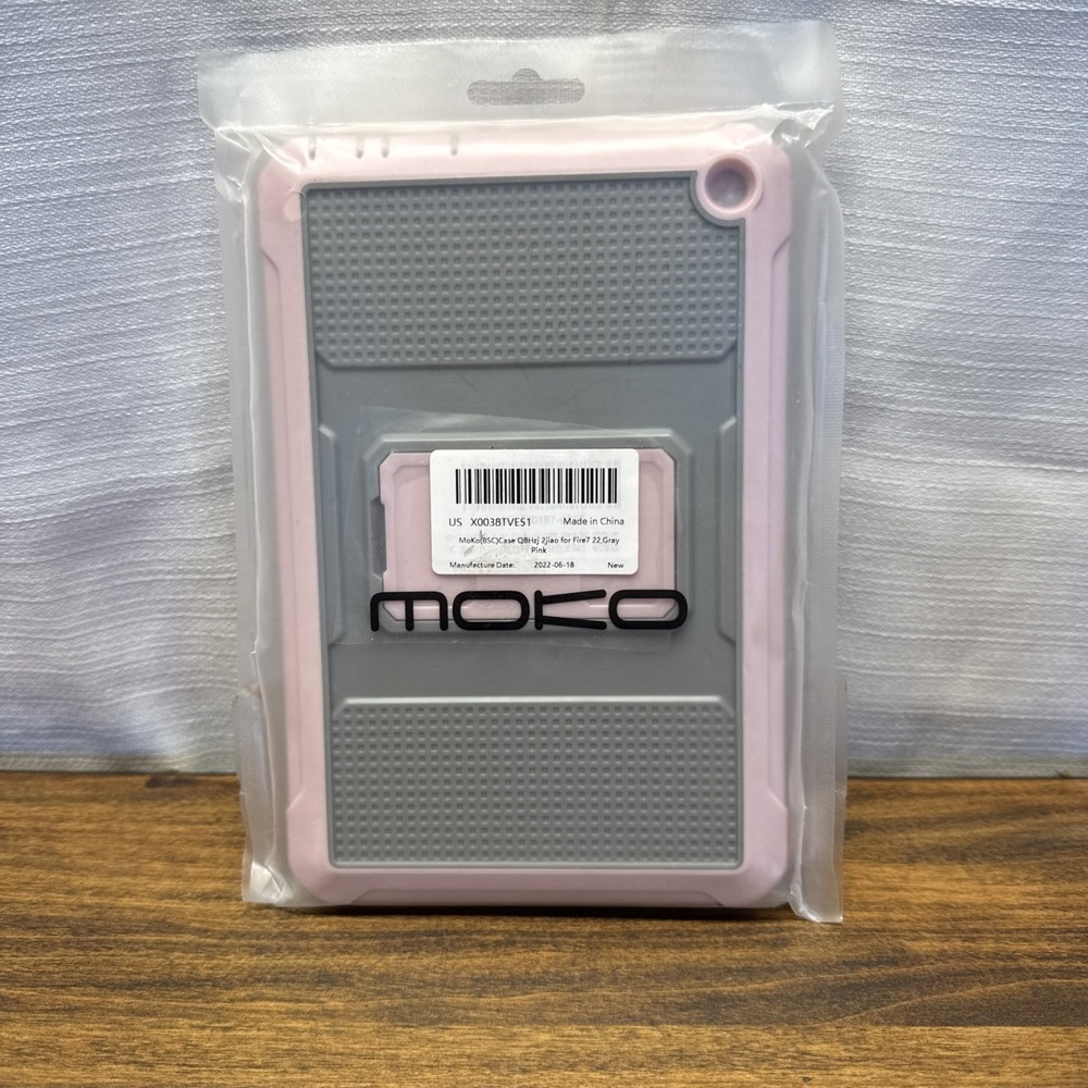 MoKo Case for Amazon Fire 7 2022 Rugged Gray Pink Tablet Cover New Kickstand